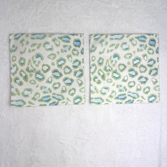 Set of 2 Leopard Pillow Covers 14" Square Blue Green Throw Accent Pillows - Picture 1 of 10